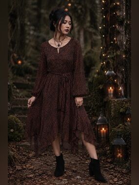 ESTELLE Camilla Dot V-Neck Midi Dress Sz 1X/16W Whimsigoth Etherial Dark Fairy